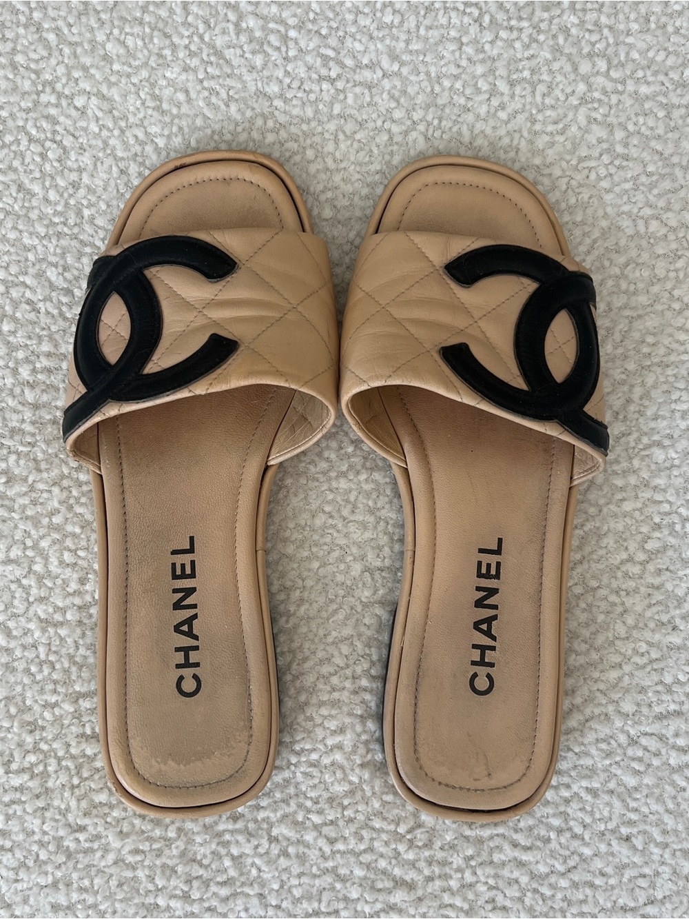 Vintage Chanel Cambon Quilted Leather Slide Sandals
